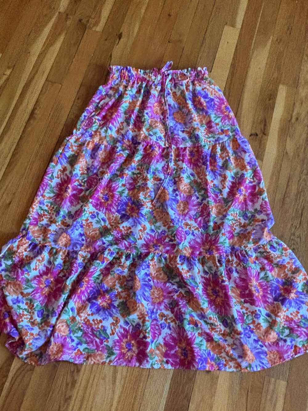 Floral Tiered Maxi Skirt - Pink & Orange Floral